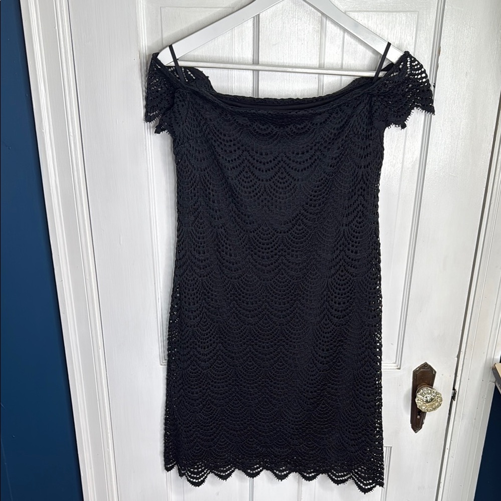 Lilly Pulitzer Jade Dress Black Scalloped Shell Lace W1527 Sz 8 - Picture 4 of 11